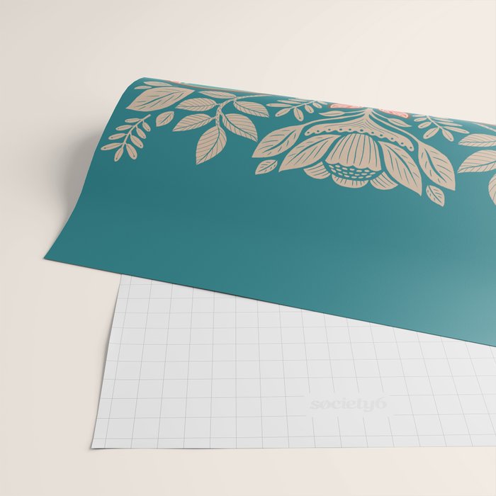 Moth Floral | Teal Wrapping Paper Gallery Image 2