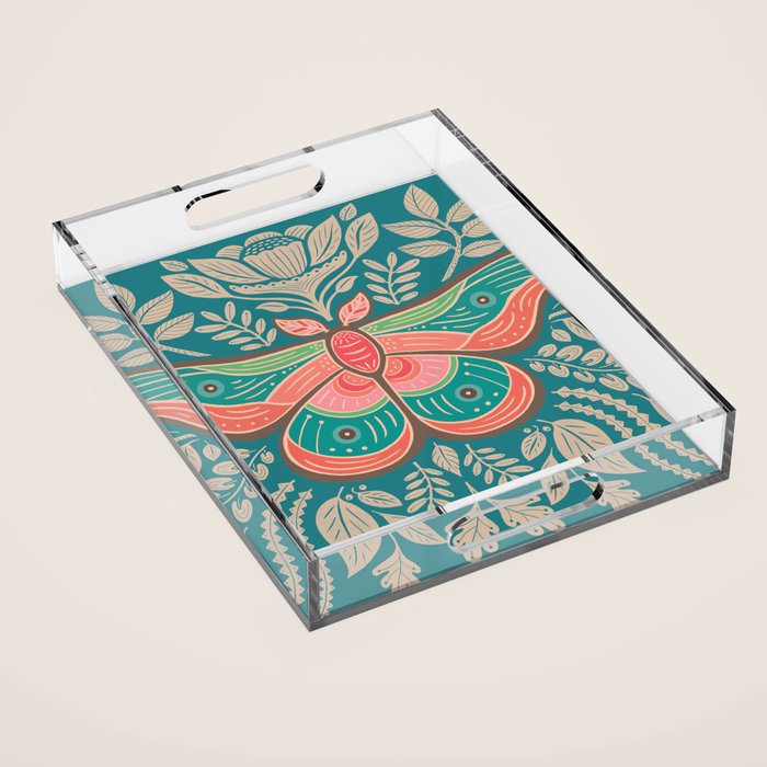 Moth Floral | Teal Acrylic Tray Gallery Image 1