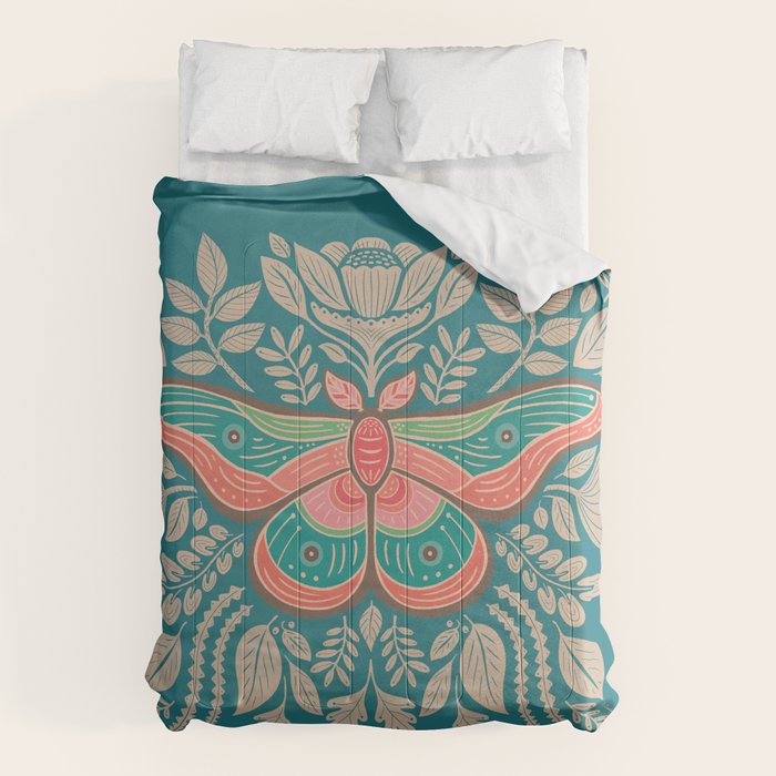 Moth Floral | Teal Comforter Gallery Image 1