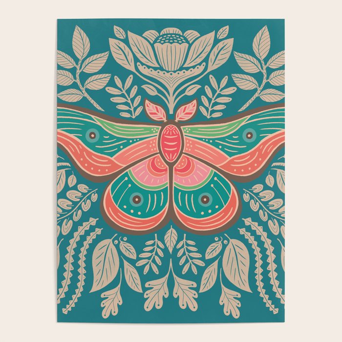Moth Floral | Teal Poster Gallery Image 1