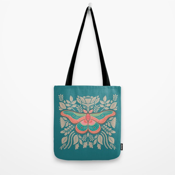 Moth Floral | Teal Tote Bag Gallery Image 2