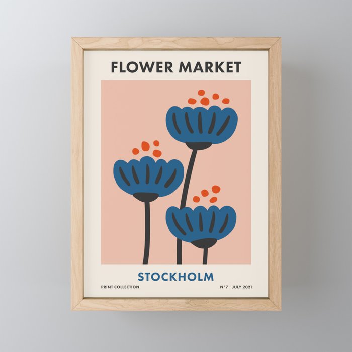 Flower Market Stockholm, Blue Playful Fowers Mini Art Print Gallery Image 1