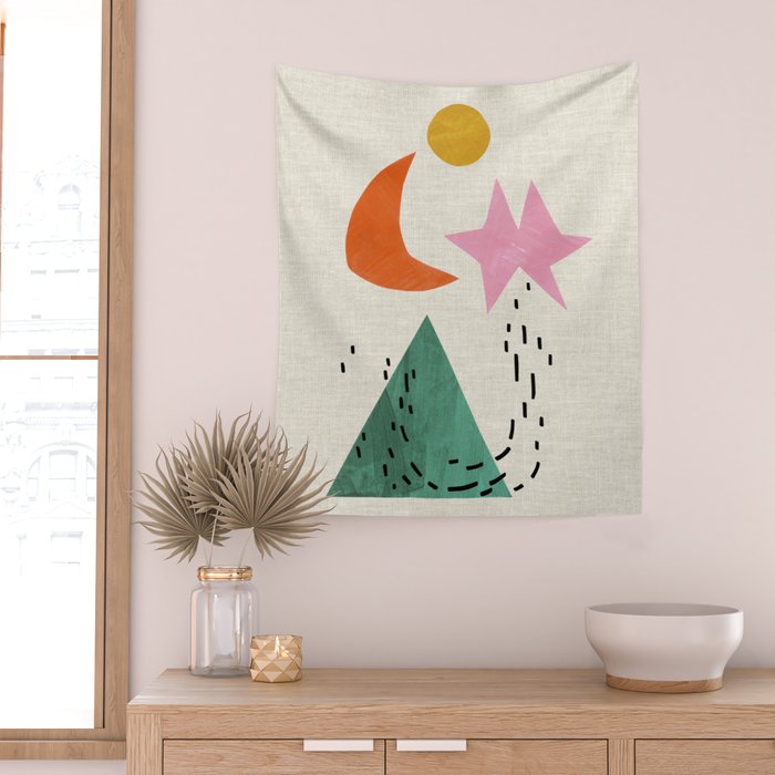 Orange Moon Mountain Wall Tapestry Gallery Image 2