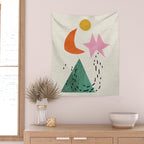 Orange Moon Mountain Wall Tapestry Gallery Image 2
