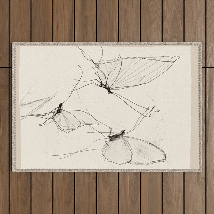Minimal Butterfly Sketch Outdoor Rug Gallery Image 1