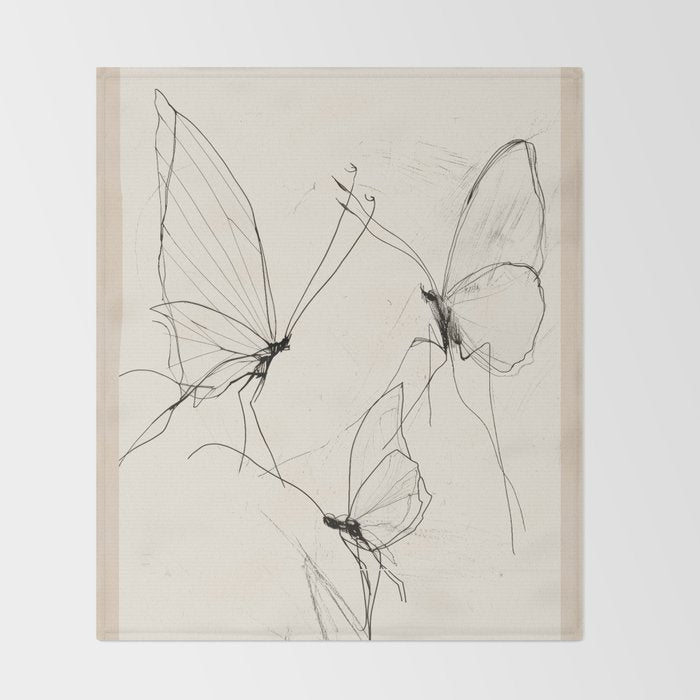 Minimal Butterfly Sketch Throw Blanket Gallery Image 2