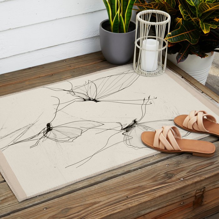 Minimal Butterfly Sketch Outdoor Rug Gallery Image 2