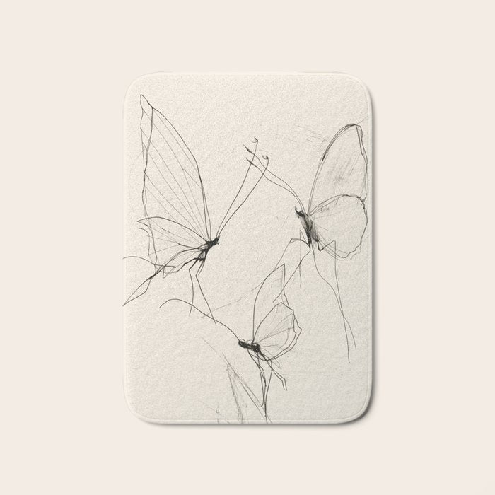 Minimal Butterfly Sketch Bath Mat Gallery Image 1