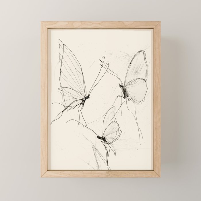Minimal Butterfly Sketch Mini Art Print Gallery Image 1