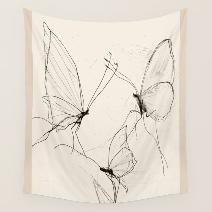 Minimal Butterfly Sketch Wall Tapestry Gallery Image 1