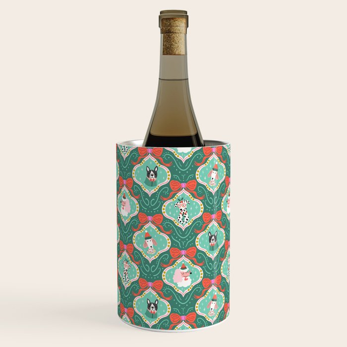 Christmas Dogs Festive Furry Holiday Ornaments Damask Dark Green  Wine Chiller Gallery Image 3