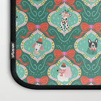 Christmas Dogs Festive Furry Holiday Ornaments Damask Dark Green  Laptop Sleeve Gallery Image 3
