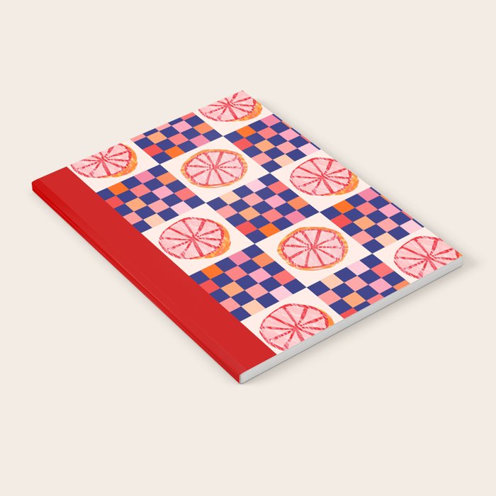 Checkered Sliced Citrus Fruit in Navy & Peachy Pink Notebook Gallery Image 2
