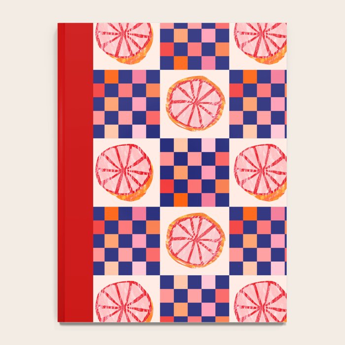 Checkered Sliced Citrus Fruit in Navy & Peachy Pink Notebook Gallery Image 4