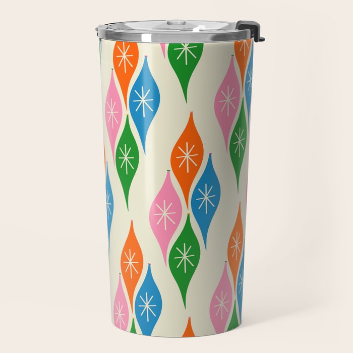 Colorful Christmas Mid Century Modern Retro Ornaments Atomic Pattern Travel Mug Gallery Image 2
