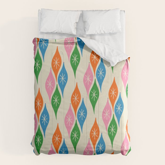 Colorful Christmas Mid Century Modern Retro Ornaments Atomic Pattern Comforter Gallery Image 6