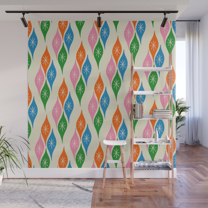 Colorful Christmas Mid Century Modern Retro Ornaments Atomic Pattern Wall Mural Gallery Image 1
