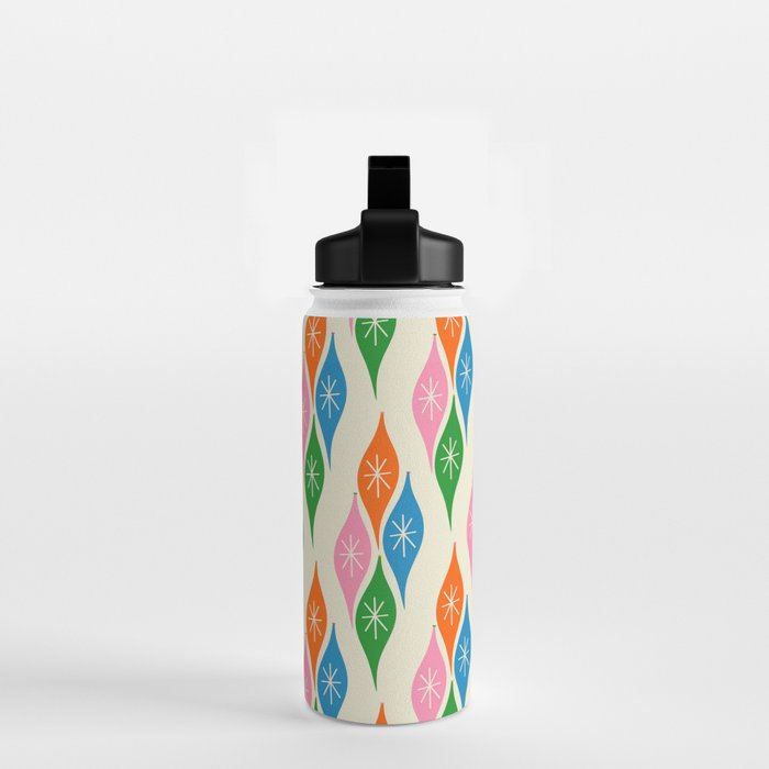 Colorful Christmas Mid Century Modern Retro Ornaments Atomic Pattern Water Bottle Gallery Image 2