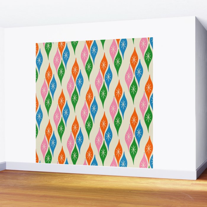 Colorful Christmas Mid Century Modern Retro Ornaments Atomic Pattern Wall Mural Gallery Image 2