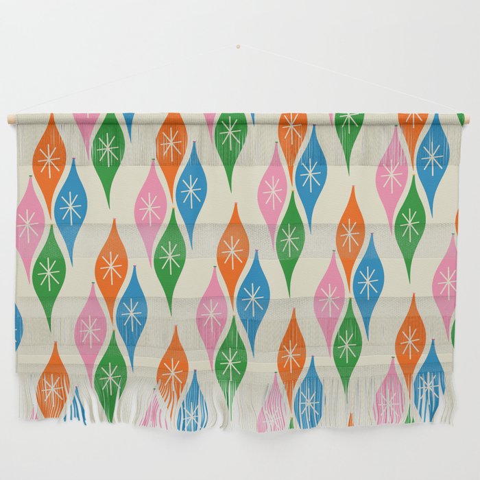 Colorful Christmas Mid Century Modern Retro Ornaments Atomic Pattern Wall Hanging Gallery Image 1