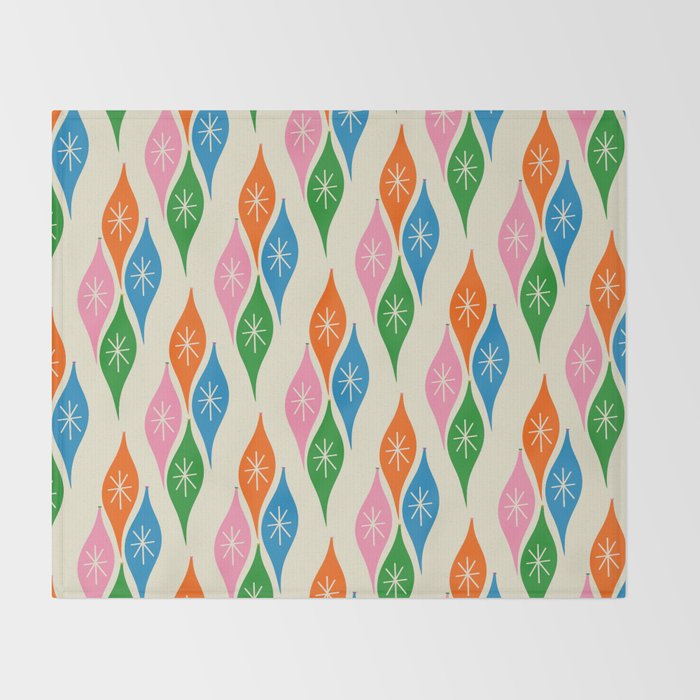 Colorful Christmas Mid Century Modern Retro Ornaments Atomic Pattern Throw Blanket Gallery Image 2
