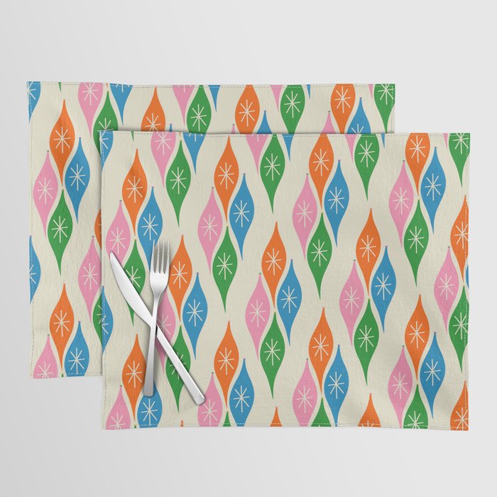 Colorful Christmas Mid Century Modern Retro Ornaments Atomic Pattern Placemat Gallery Image 1