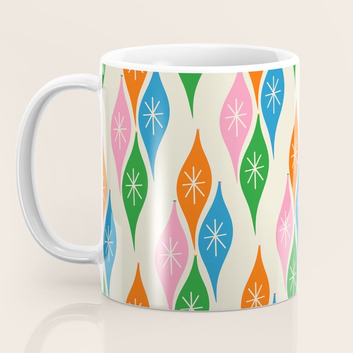 Colorful Christmas Mid Century Modern Retro Ornaments Atomic Pattern Coffee Mug Gallery Image 3