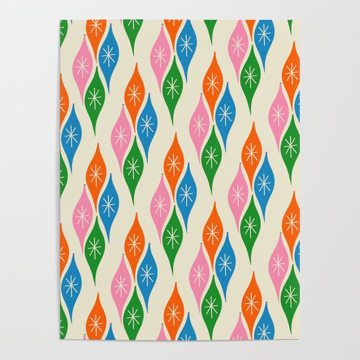 Colorful Christmas Mid Century Modern Retro Ornaments Atomic Pattern Poster Gallery Image 1