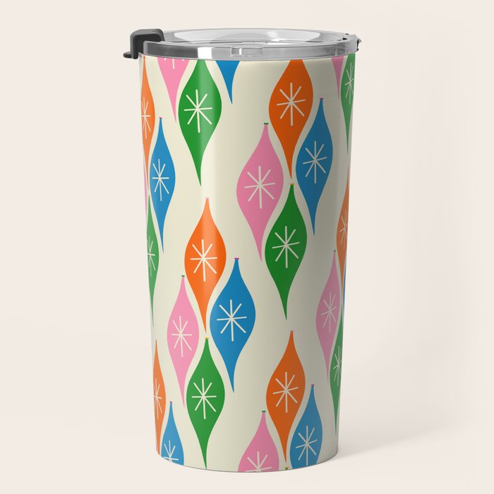 Colorful Christmas Mid Century Modern Retro Ornaments Atomic Pattern Travel Mug Gallery Image 3
