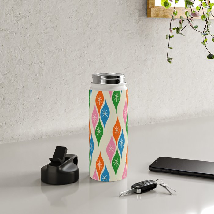 Colorful Christmas Mid Century Modern Retro Ornaments Atomic Pattern Water Bottle Gallery Image 4