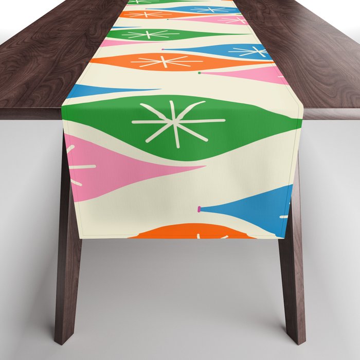 Colorful Christmas Mid Century Modern Retro Ornaments Atomic Pattern Table Runner Gallery Image 1