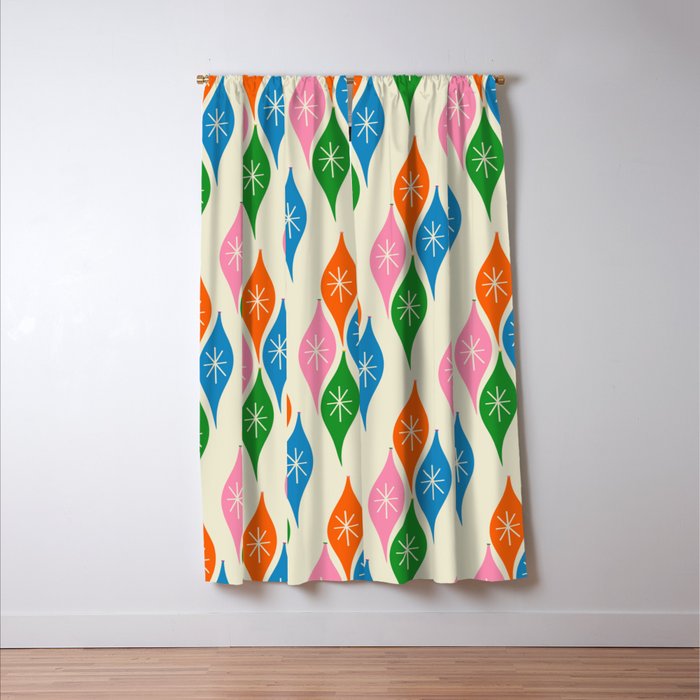 Colorful Christmas Mid Century Modern Retro Ornaments Atomic Pattern Window Curtain Gallery Image 3