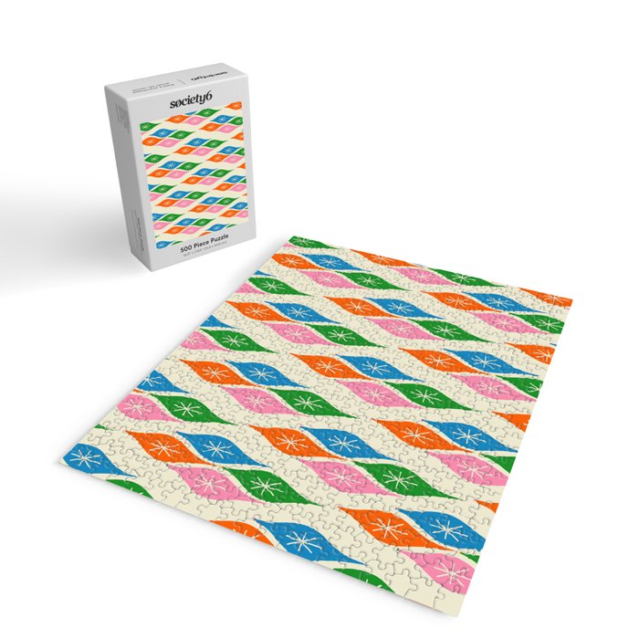 Colorful Christmas Mid Century Modern Retro Ornaments Atomic Pattern Jigsaw Puzzle Gallery Image 2