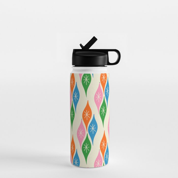 Colorful Christmas Mid Century Modern Retro Ornaments Atomic Pattern Water Bottle Gallery Image 1