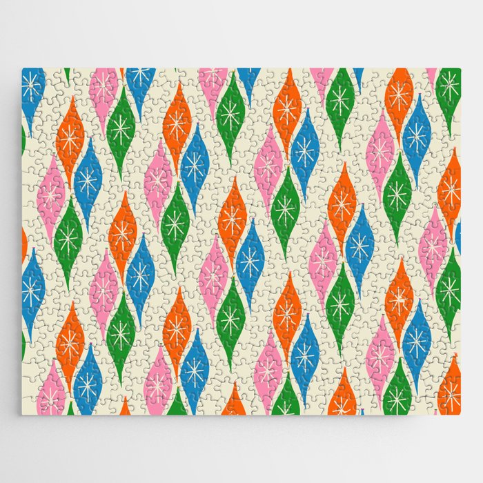 Colorful Christmas Mid Century Modern Retro Ornaments Atomic Pattern Jigsaw Puzzle Gallery Image 1