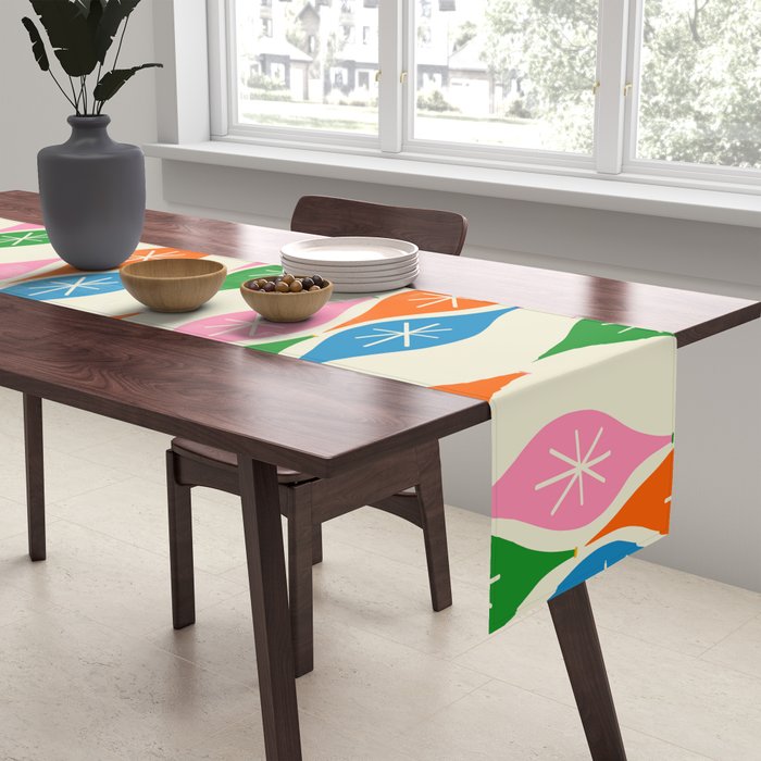 Colorful Christmas Mid Century Modern Retro Ornaments Atomic Pattern Table Runner Gallery Image 2