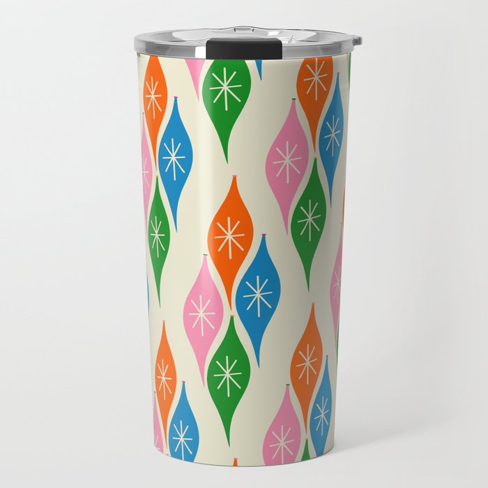 Colorful Christmas Mid Century Modern Retro Ornaments Atomic Pattern Travel Mug Gallery Image 1