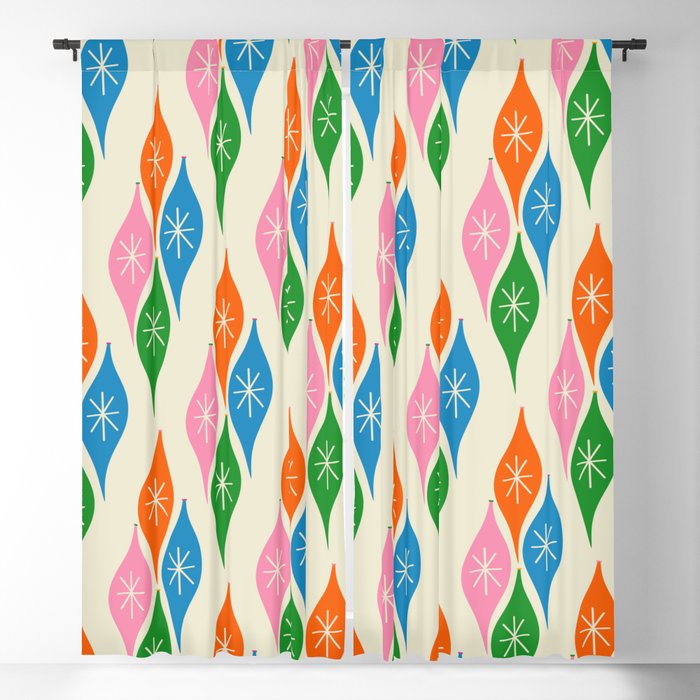 Colorful Christmas Mid Century Modern Retro Ornaments Atomic Pattern Window Curtain Gallery Image 5