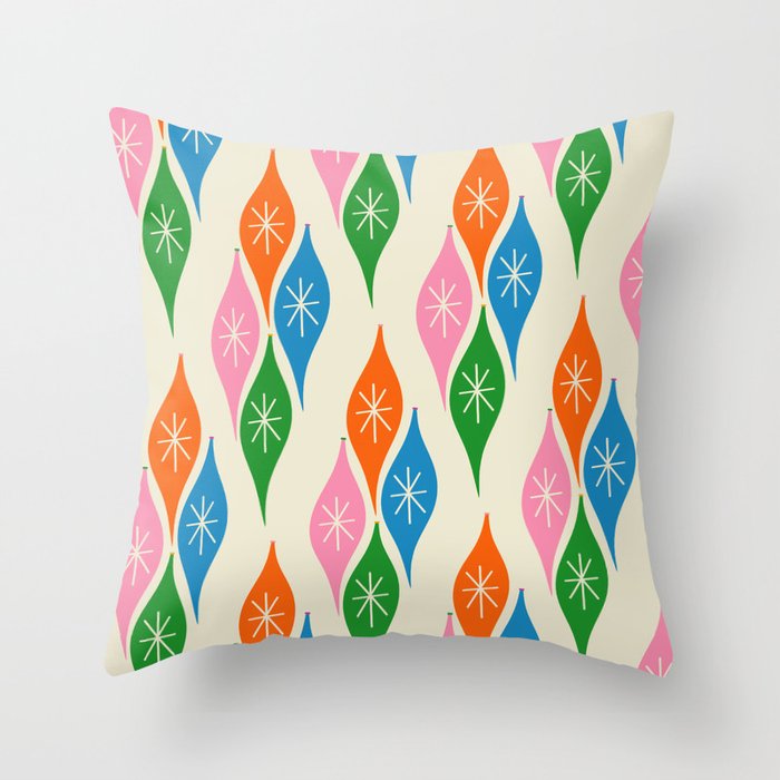 Colorful Christmas Mid Century Modern Retro Ornaments Atomic Pattern Throw Pillow Gallery Image 6