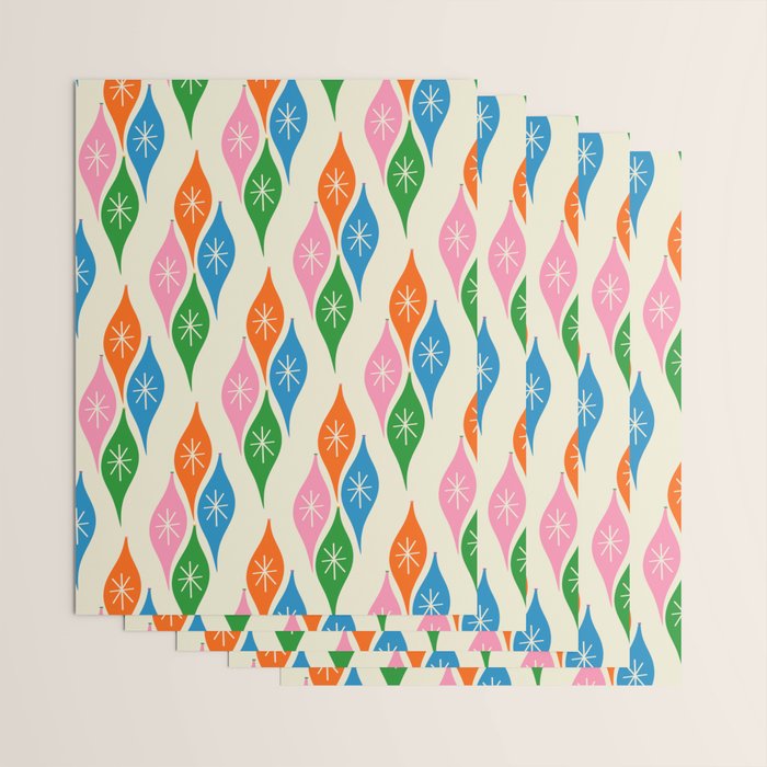 Colorful Christmas Mid Century Modern Retro Ornaments Atomic Pattern Wrapping Paper Gallery Image 3