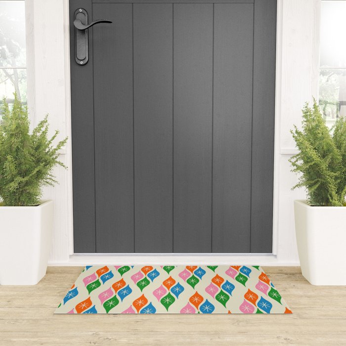 Colorful Christmas Mid Century Modern Retro Ornaments Atomic Pattern Welcome Mat Gallery Image 3