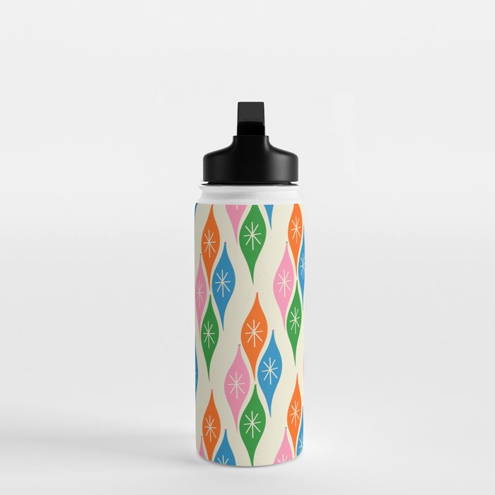 Colorful Christmas Mid Century Modern Retro Ornaments Atomic Pattern Water Bottle Gallery Image 3