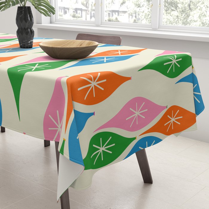 Colorful Christmas Mid Century Modern Retro Ornaments Atomic Pattern Tablecloth Gallery Image 3