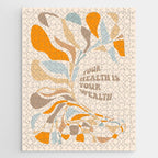 YOUR HEALTH IS YOUR WEALTH with Liquid retro abstract pattern in orange and blue Jigsaw Puzzle Gallery Image 1