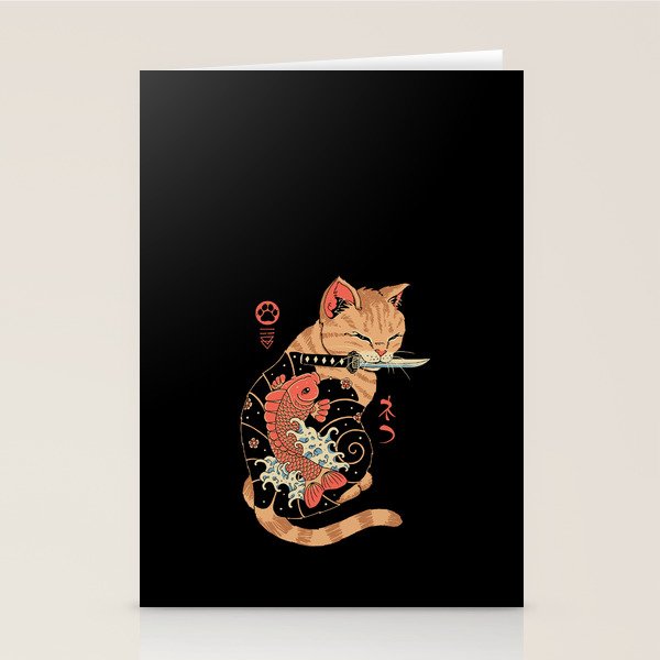 Carp Tattooed Cat Stationery Card Gallery Image 2