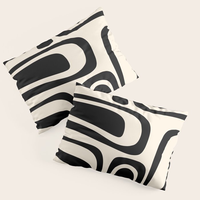 Palm Springs - Midcentury Modern Abstract Pattern in Black and Almond Cream  Pillow Sham Gallery Image 1