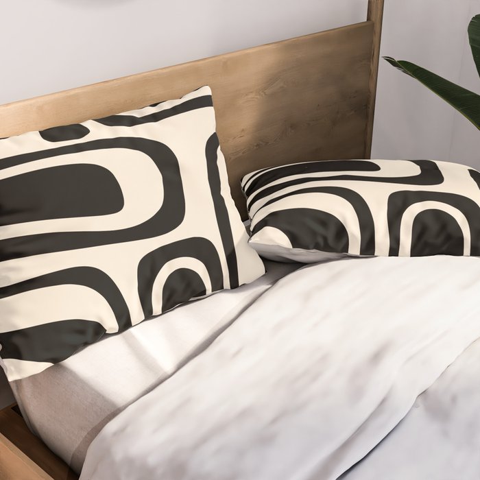 Palm Springs - Midcentury Modern Abstract Pattern in Black and Almond Cream  Pillow Sham Gallery Image 2