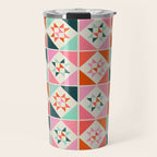 Festive Quilt Pattern in Pink, Red And Green Travel Mug Gallery Image 1