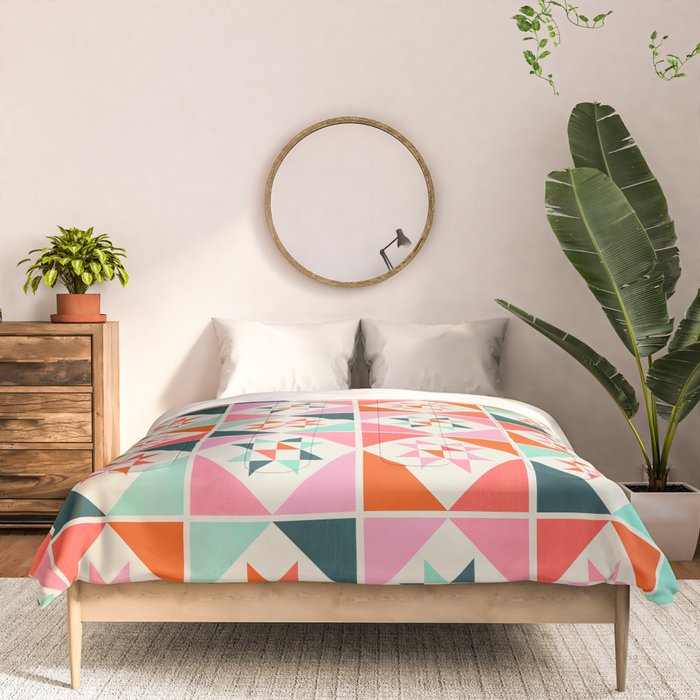 Festive Quilt Pattern in Pink, Red And Green Comforter Gallery Image 3