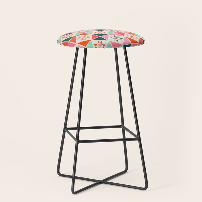 Festive Quilt Pattern in Pink, Red And Green Stool Gallery Image 1